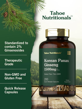 Capsules d'extrait de Ginseng Coréen Tahoe Nutritionals dans un verre