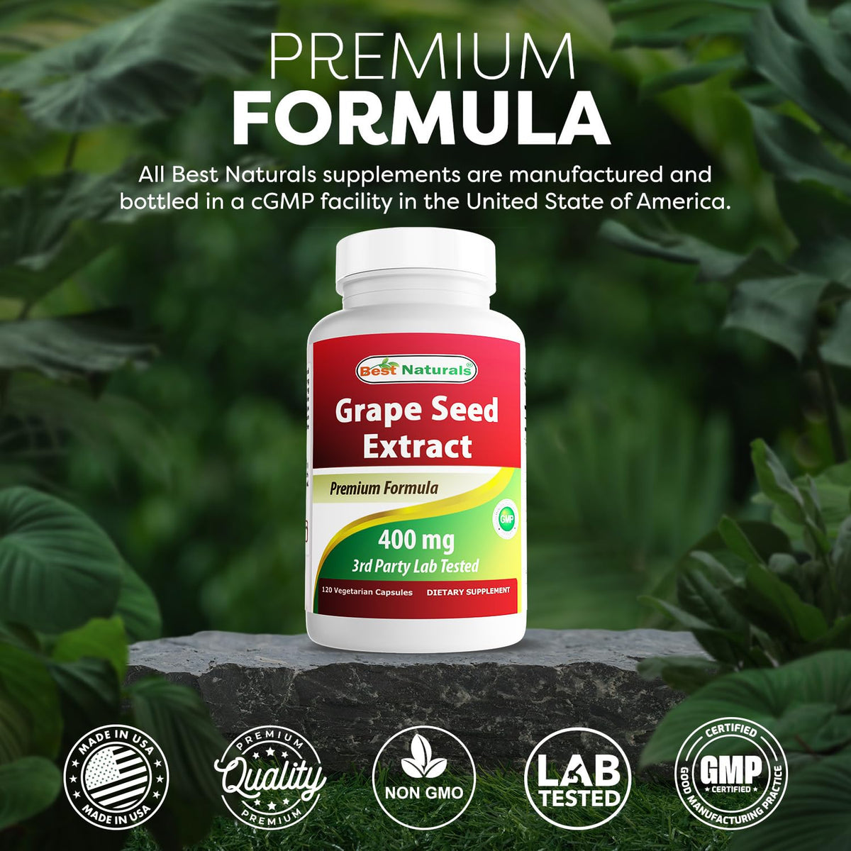 Capsules d'extrait de graines de raisin Best Naturals sur une surface blanche