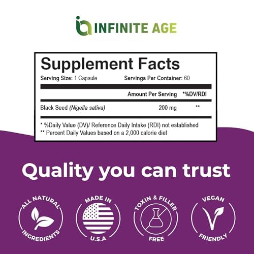 Capsules d'extrait de graines noires bio INFINITE AGE avec un fond neutre