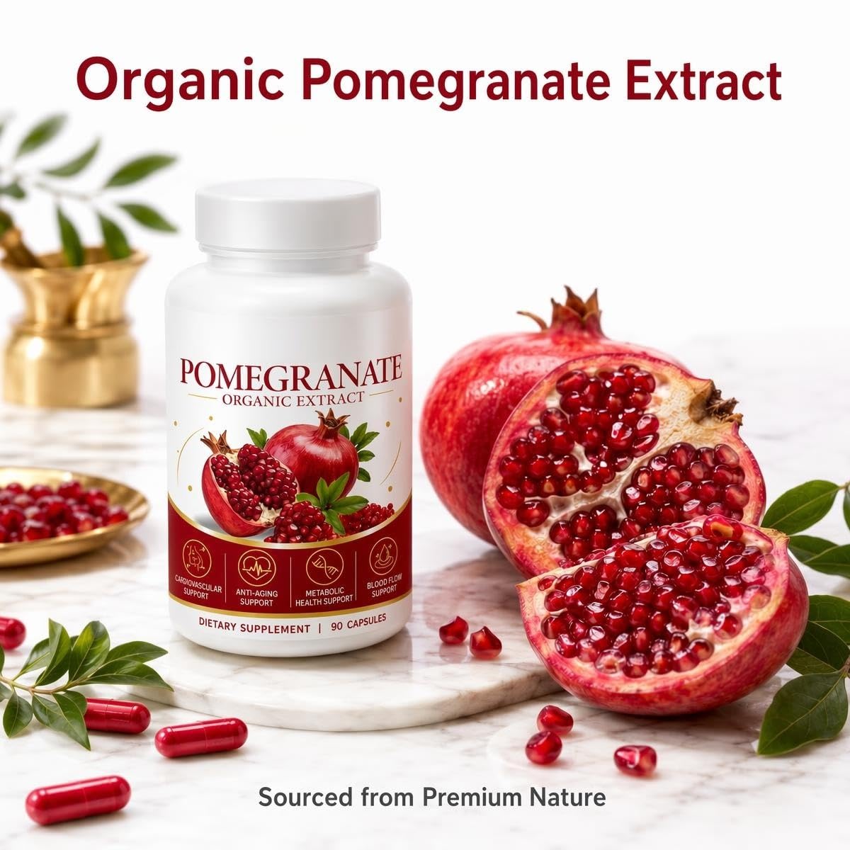 Capsules d'extrait de grenade bio OsxoBear sur une table