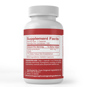 Capsules d'extrait de grenade PURE ORIGINAL INGREDIENTS sur une surface blanche