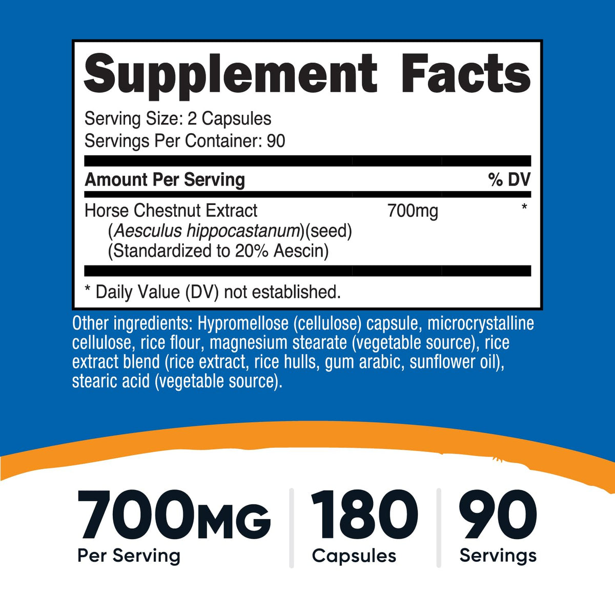 Capsules d'extrait de marron d'Inde Nutricost sur une table