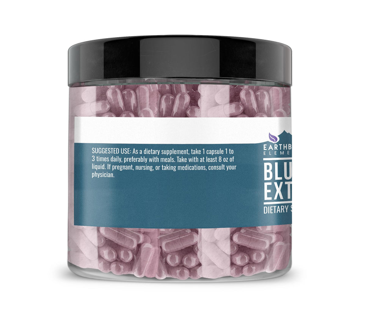 Capsules d'extrait de myrtille 10:1 Earthborn Elements sur fond blanc