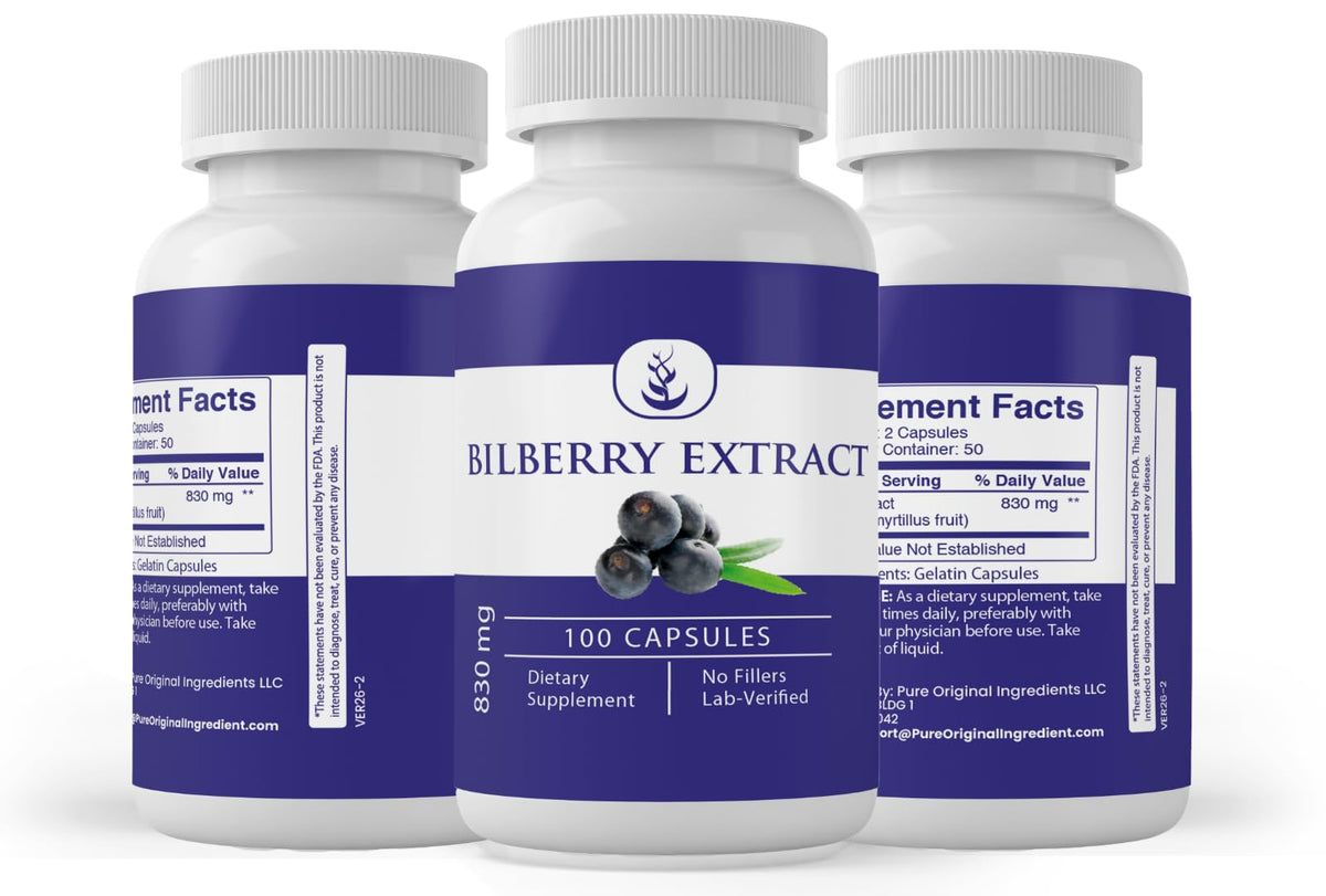 Capsules d'extrait de myrtille Pure Original Ingredients dans un bol
