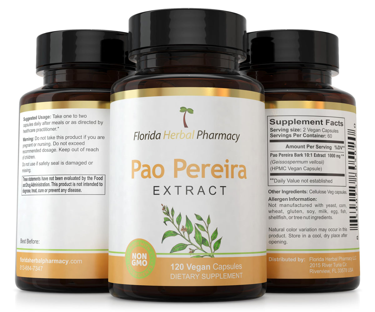 Capsules d'extrait de Pao Pereira avec un fond naturel