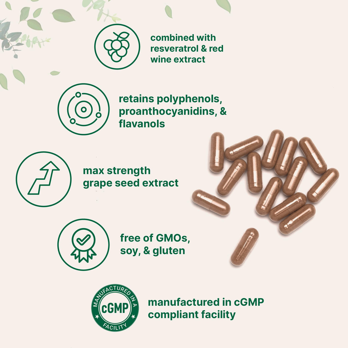 Capsules d'extrait de pépin de raisin Micro Ingredients sur fond blanc