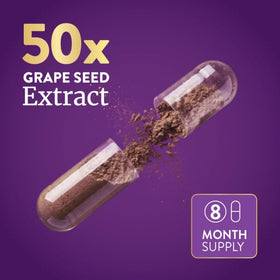 Capsules d'extrait de pépins de raisin Purely Holistic sur une surface blanche
