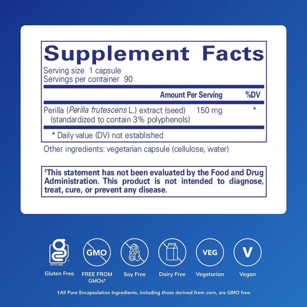 Capsules d'extrait de périlla Pure Encapsulations sur une surface blanche