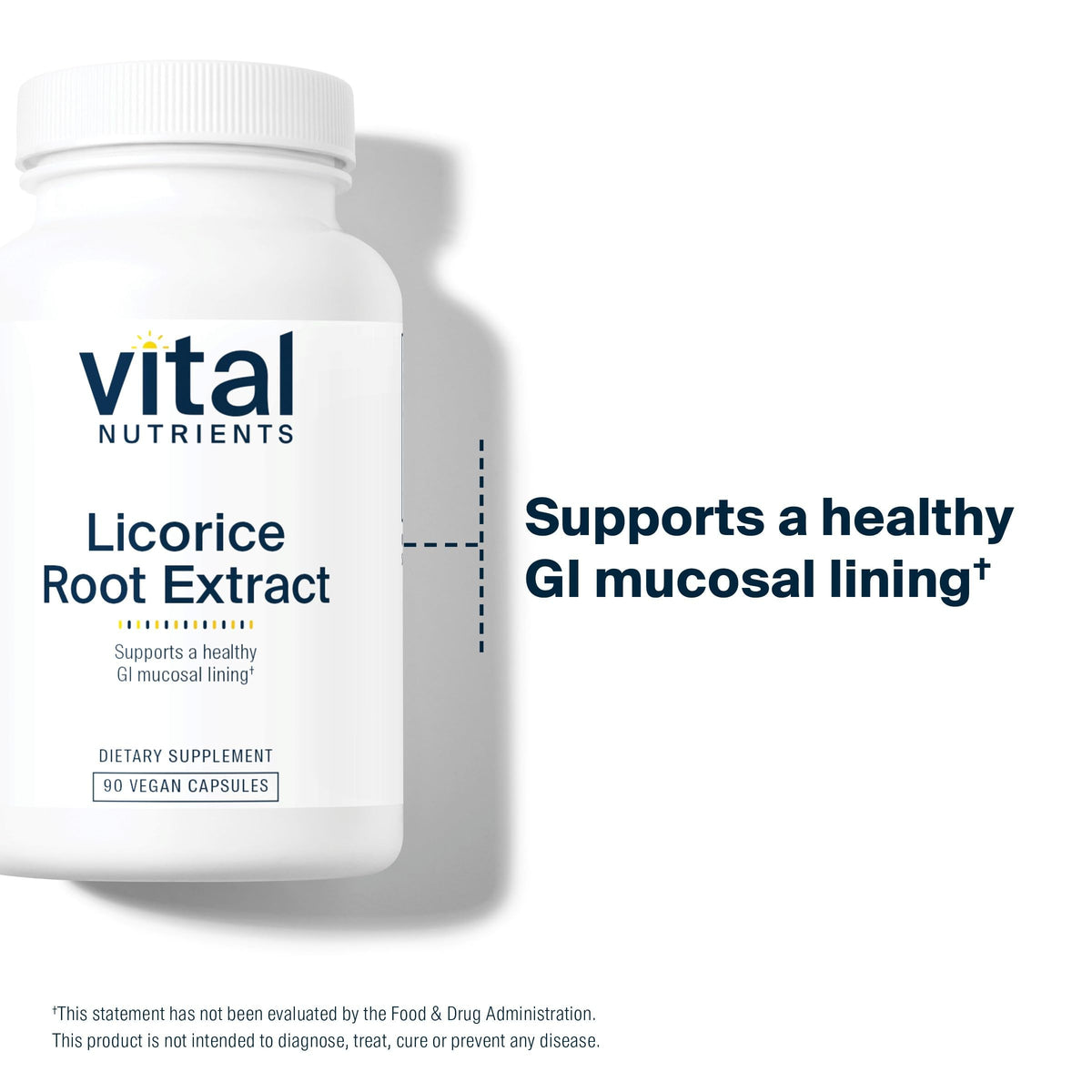 Capsules d'extrait de racine de réglisse Vital Nutrients sur une surface blanche