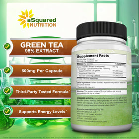 Capsules d'extrait de thé vert aSquared Nutrition sur une surface blanche