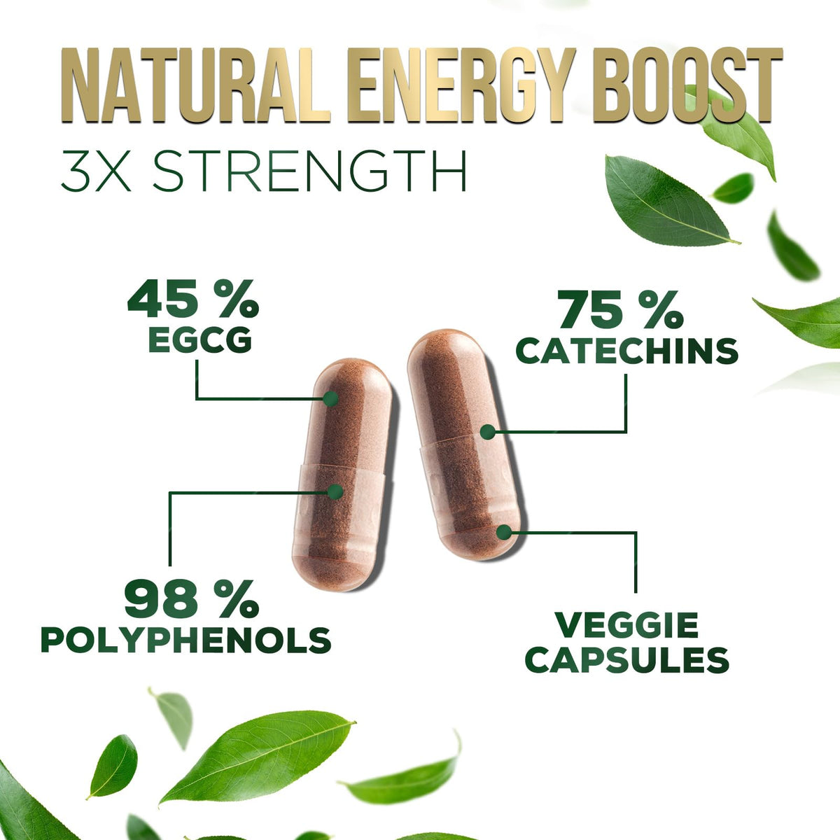 Capsules d'extrait de thé vert Nature's Nutrition sur une table
