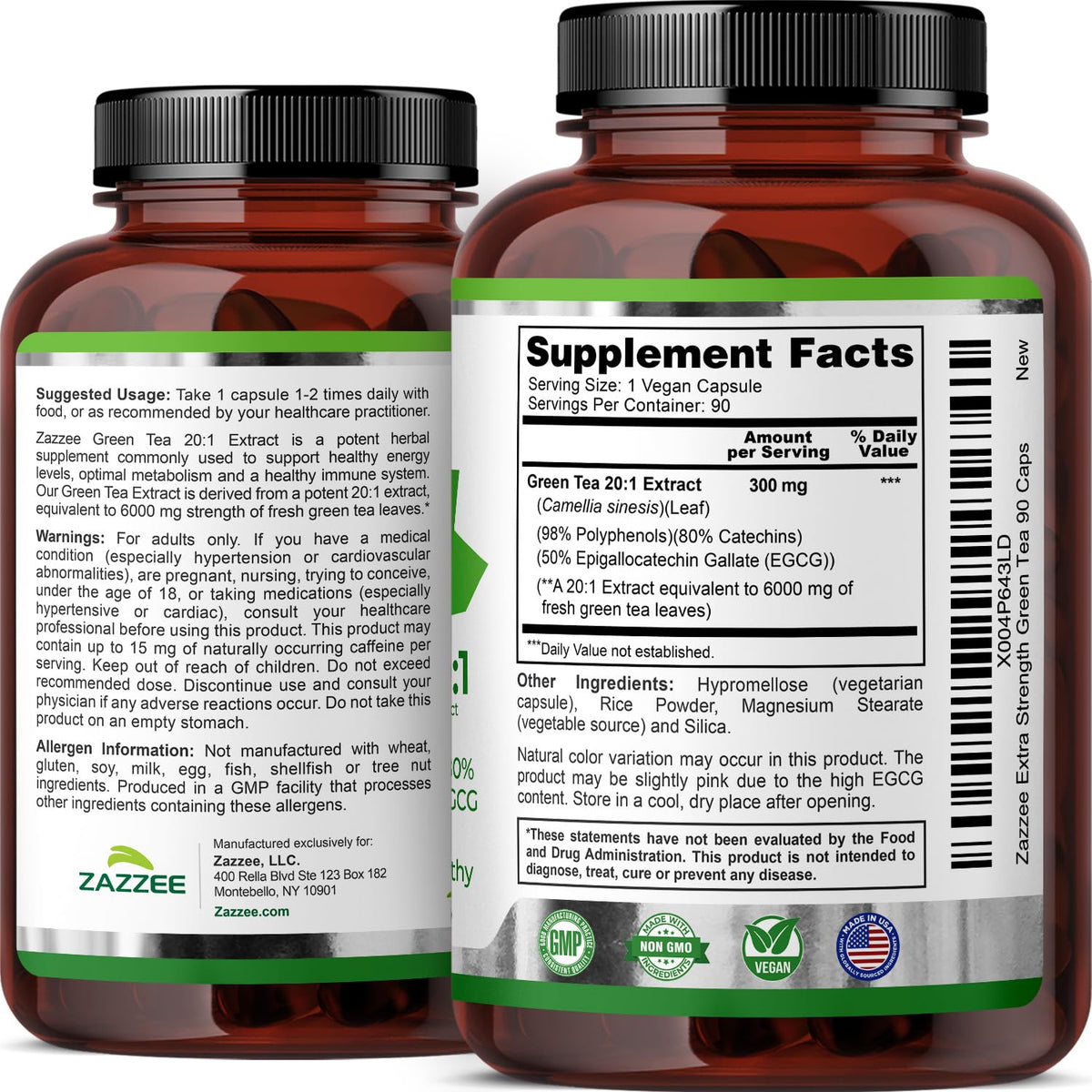 Capsules d'extrait de thé vert Zazzee avec un verre d'eau
