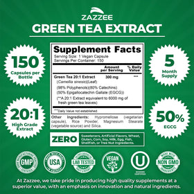 Capsules d'extrait de thé vert Zazzee sur fond blanc