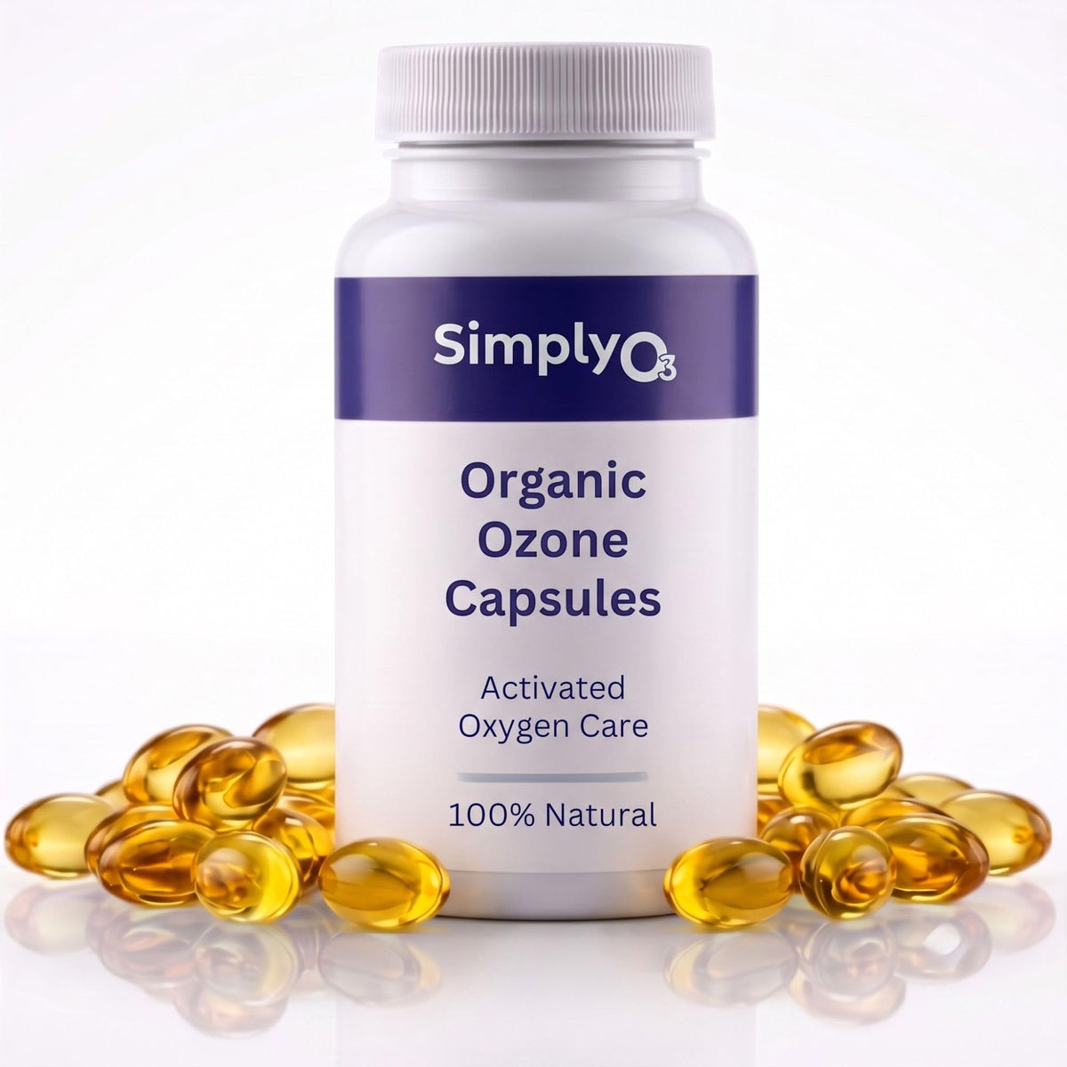 Capsules d'huile d'olive ozonée bio Simply O3, vue de face