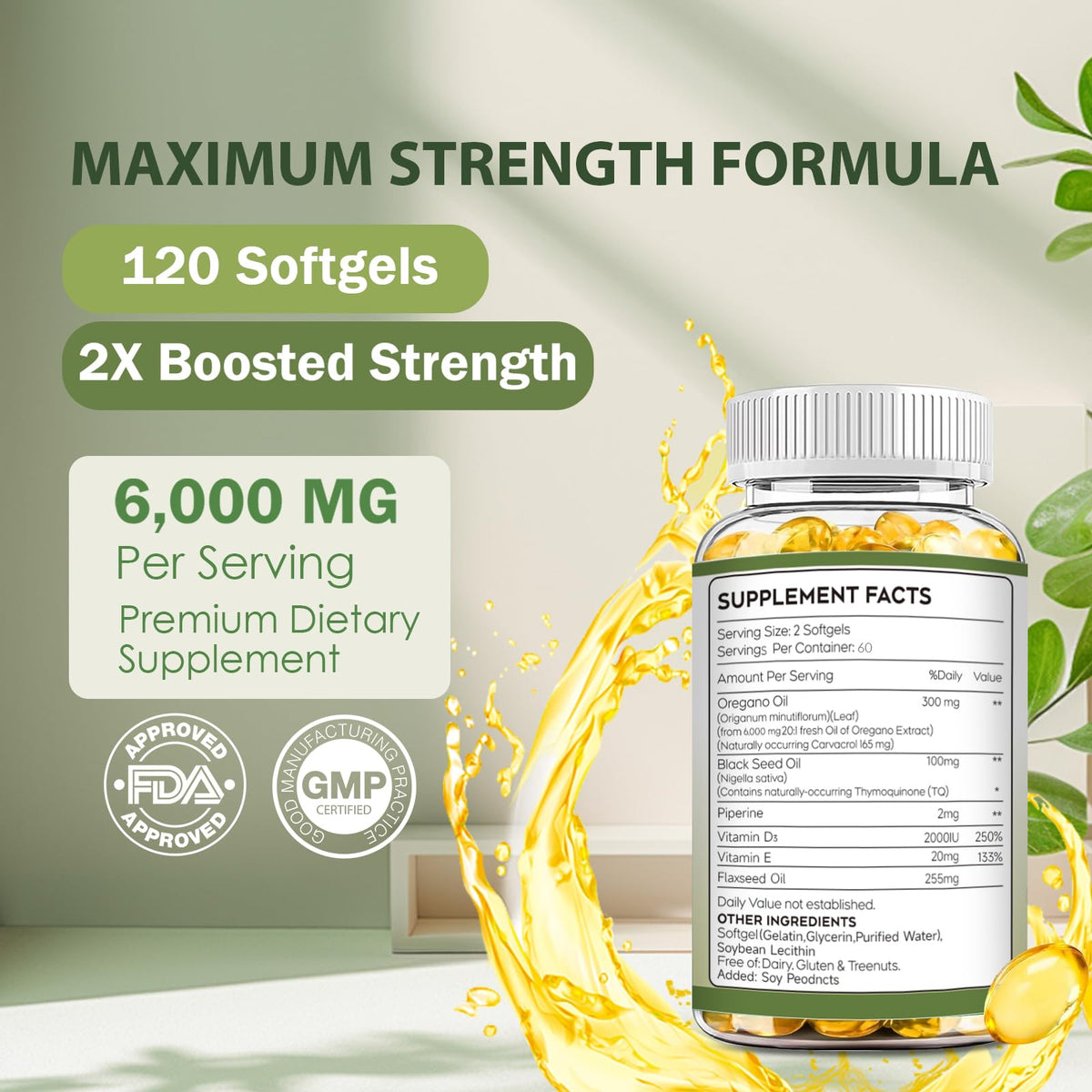 Capsules d'huile d'origan bio mamanana sur une table