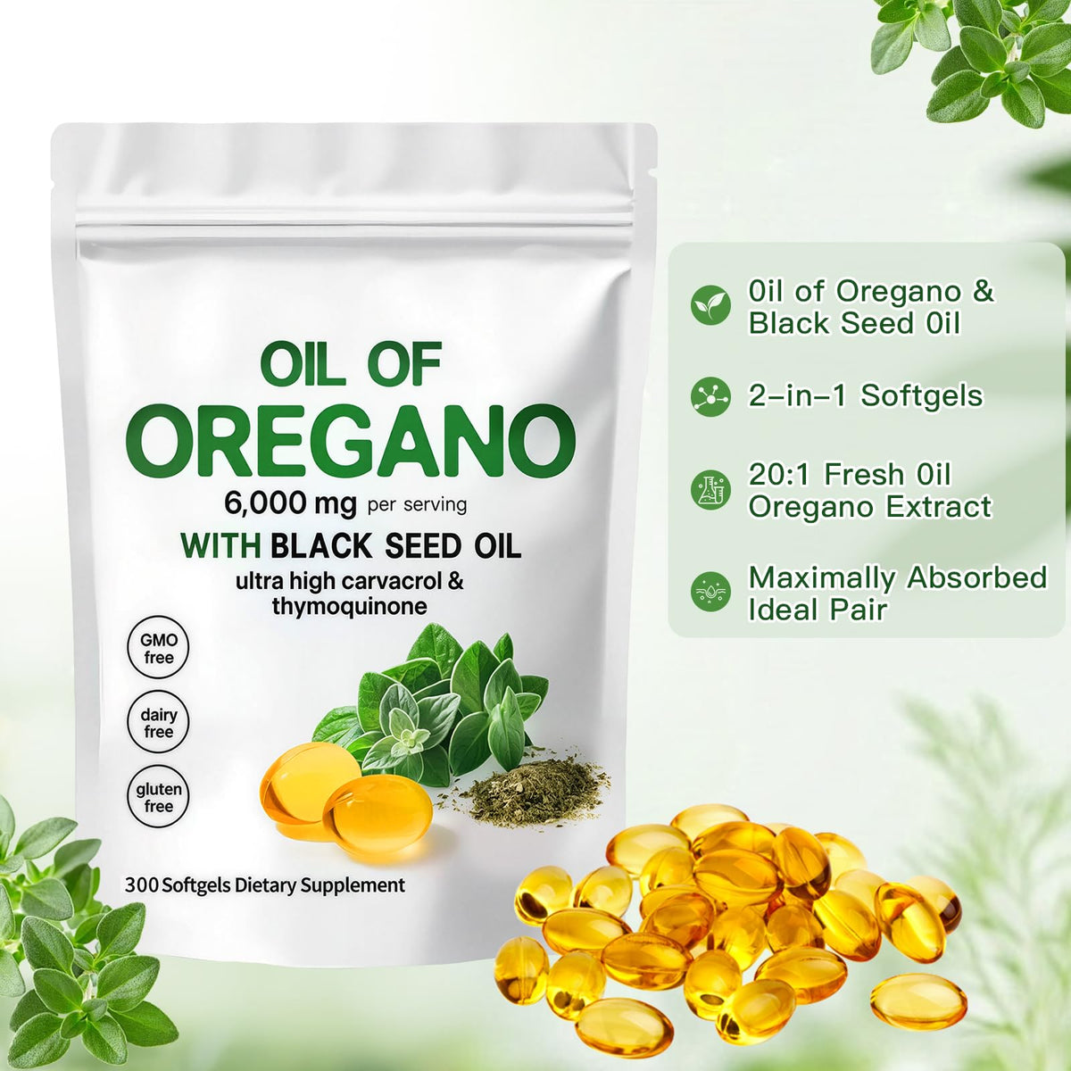 Capsules d'huile d'origan et de graines noires ZEYARUIBO sur une table