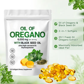 Capsules d'huile d'origan et de graines noires ZEYARUIBO sur une table