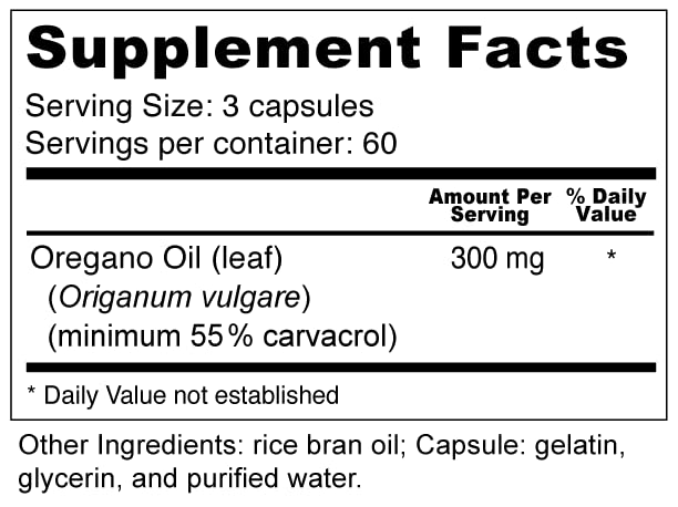 Capsules d'huile d'origan Wellness Resources avec ingrédients
