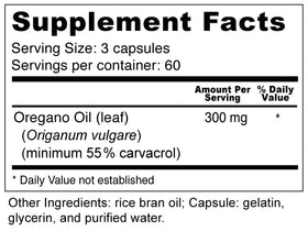 Capsules d'huile d'origan Wellness Resources avec ingrédients