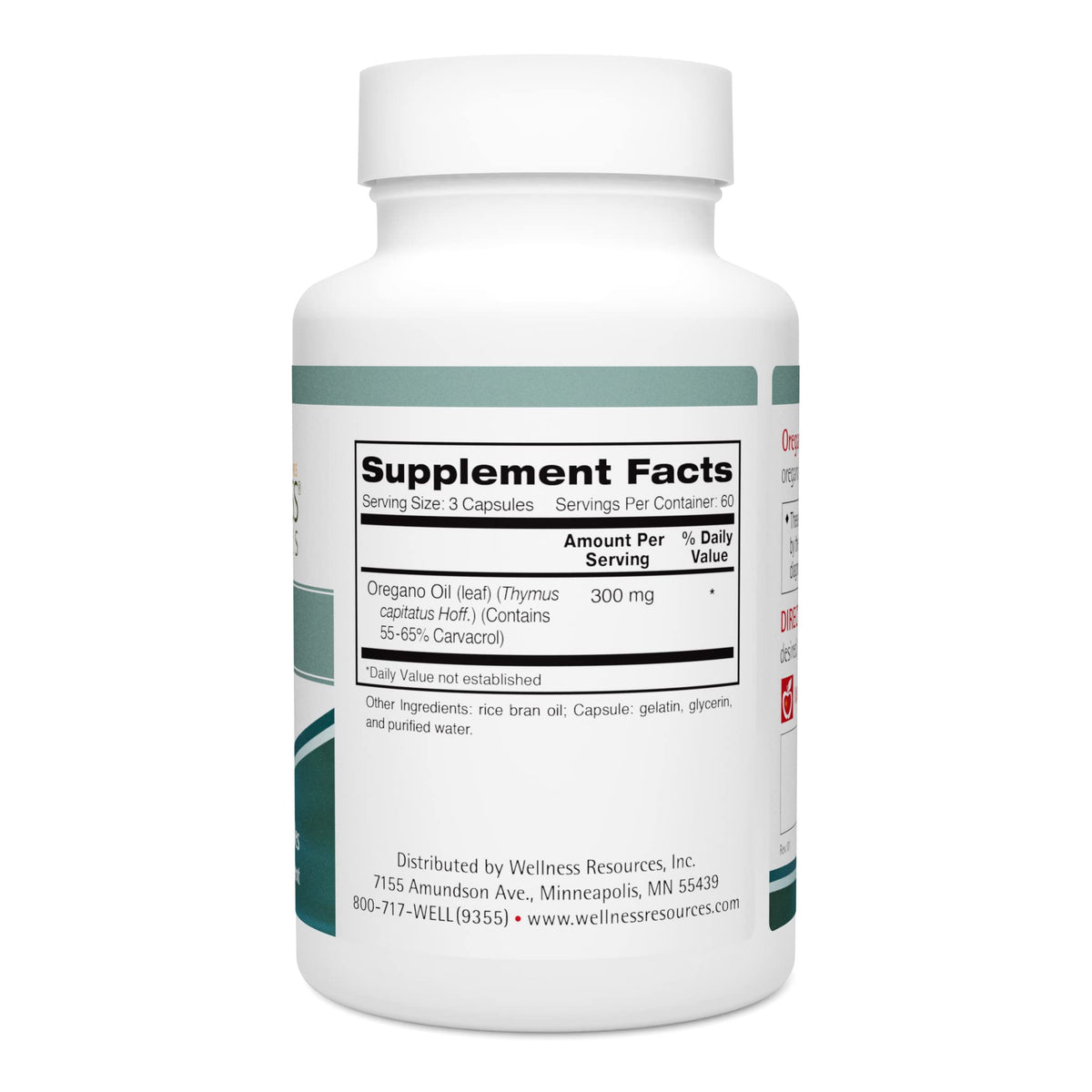 Capsules d'huile d'origan Wellness Resources sur fond blanc