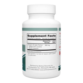 Capsules d'huile d'origan Wellness Resources sur fond blanc