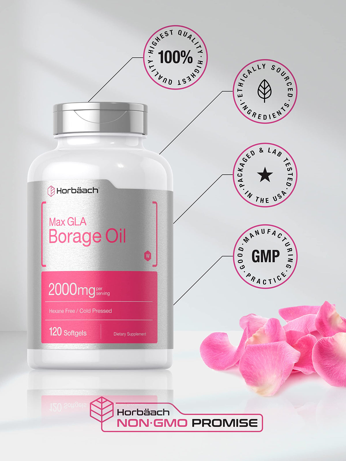 Capsules d'huile de bourrache Horbäach ouvertes montrant leur contenu