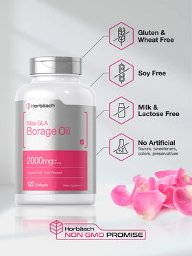 Capsules d'huile de bourrache Horbäach sur fond blanc