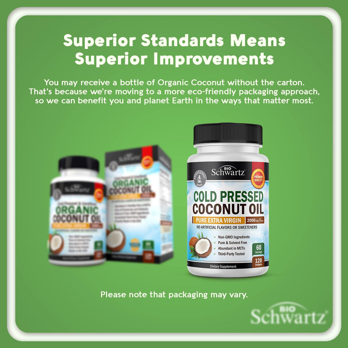 Capsules d'huile de coco BioSchwartz sur fond blanc