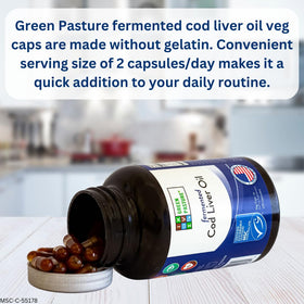 Capsules d'huile de foie de morue Green Pasture en gros plan