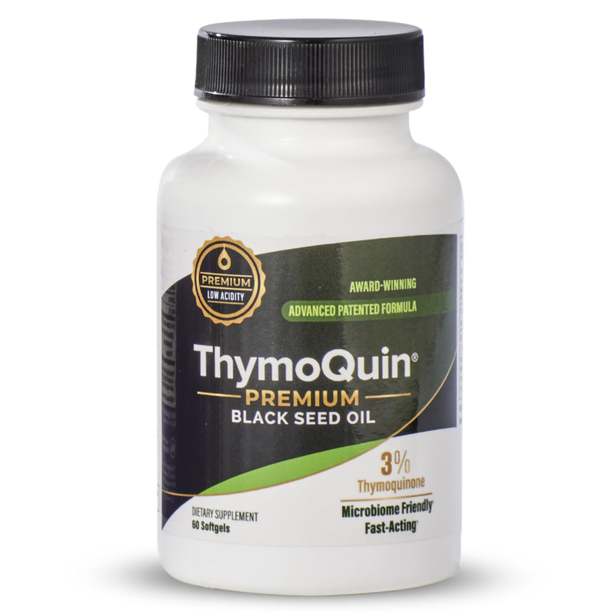Capsules d'huile de graine noire ThymoQuin 500mg vue de face.