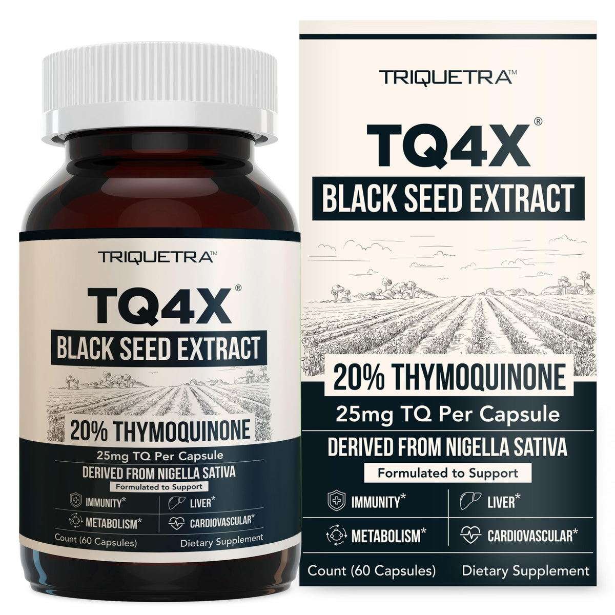 Capsules d'huile de graine noire Triquetra Health dans un flacon en verre