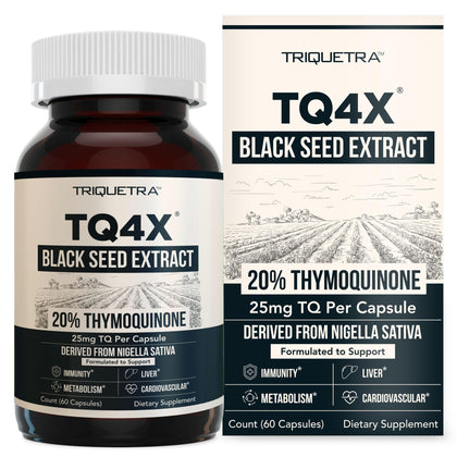 Capsules d'huile de graine noire Triquetra Health dans un flacon en verre