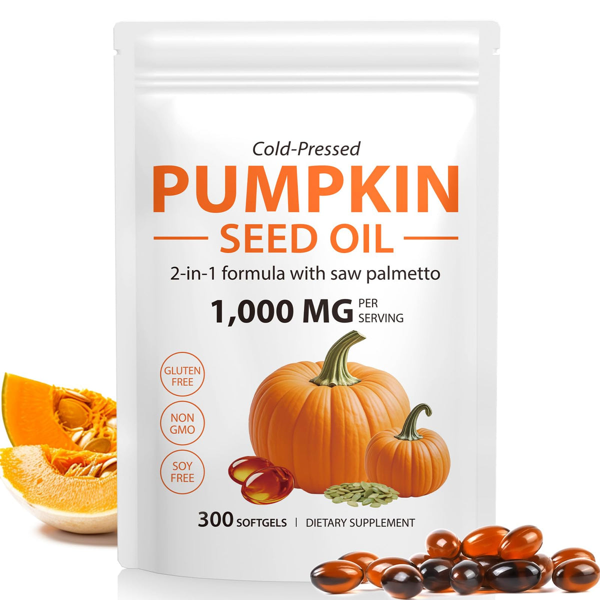 Capsules d'huile de graines de courge Tiuedu 300 softgels vue de face