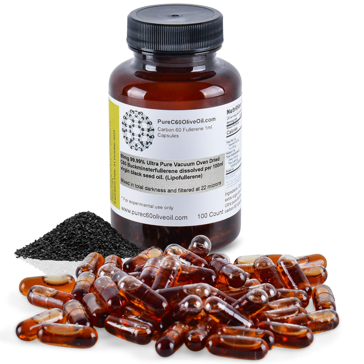Capsules d'huile de graines noires C60 100ml vue de face
