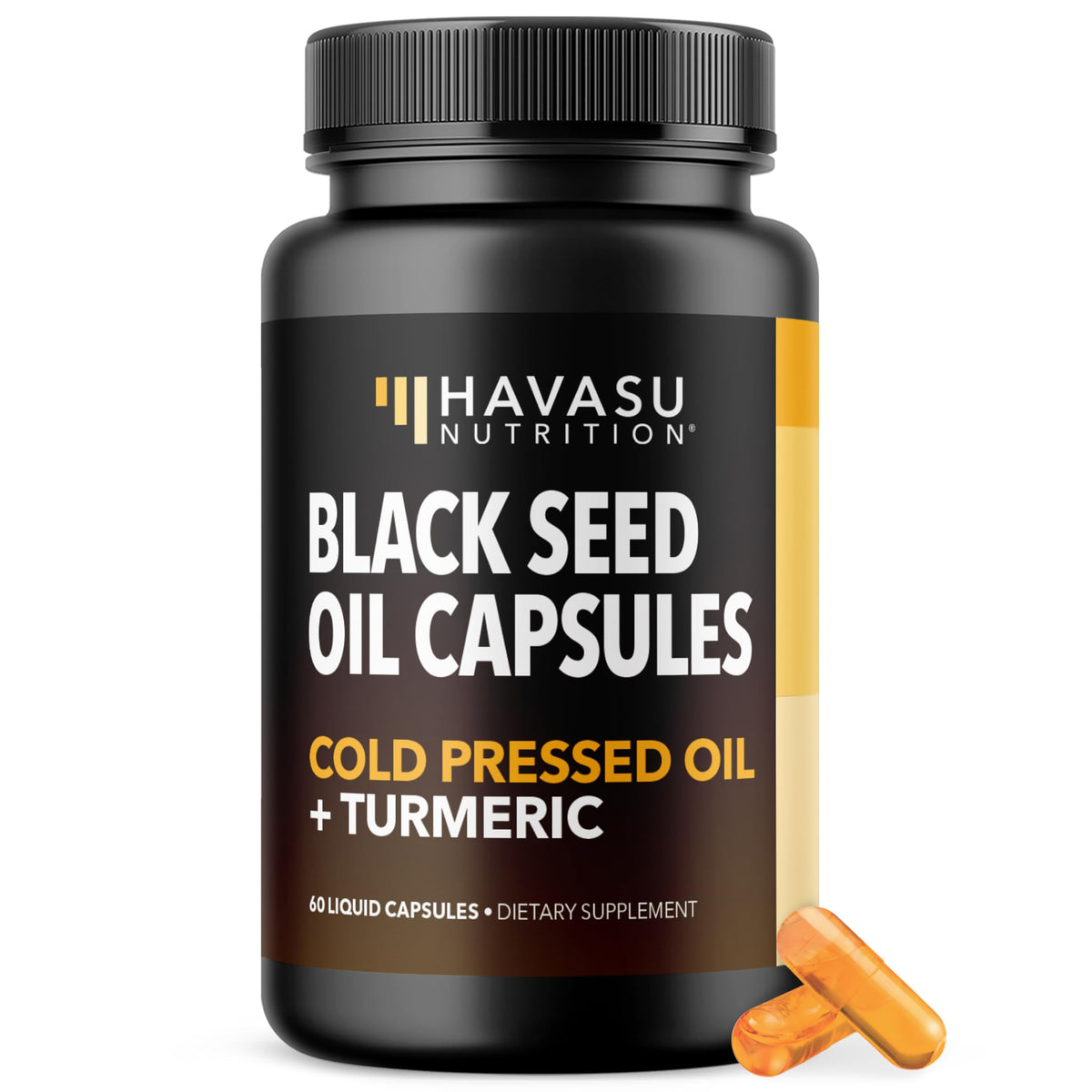 Capsules d'huile de graines noires et curcuma HAVASU NUTRITION, vue de face