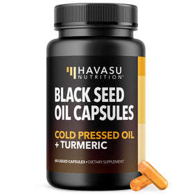 Capsules d'huile de graines noires et curcuma HAVASU NUTRITION, vue de face