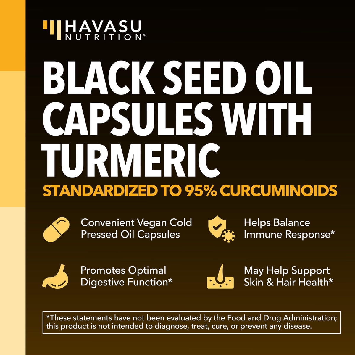 Capsules d'huile de graines noires et curcuma HAVASU NUTRITION, vue de côté