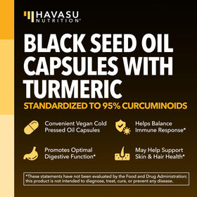 Capsules d'huile de graines noires et curcuma HAVASU NUTRITION, vue de côté