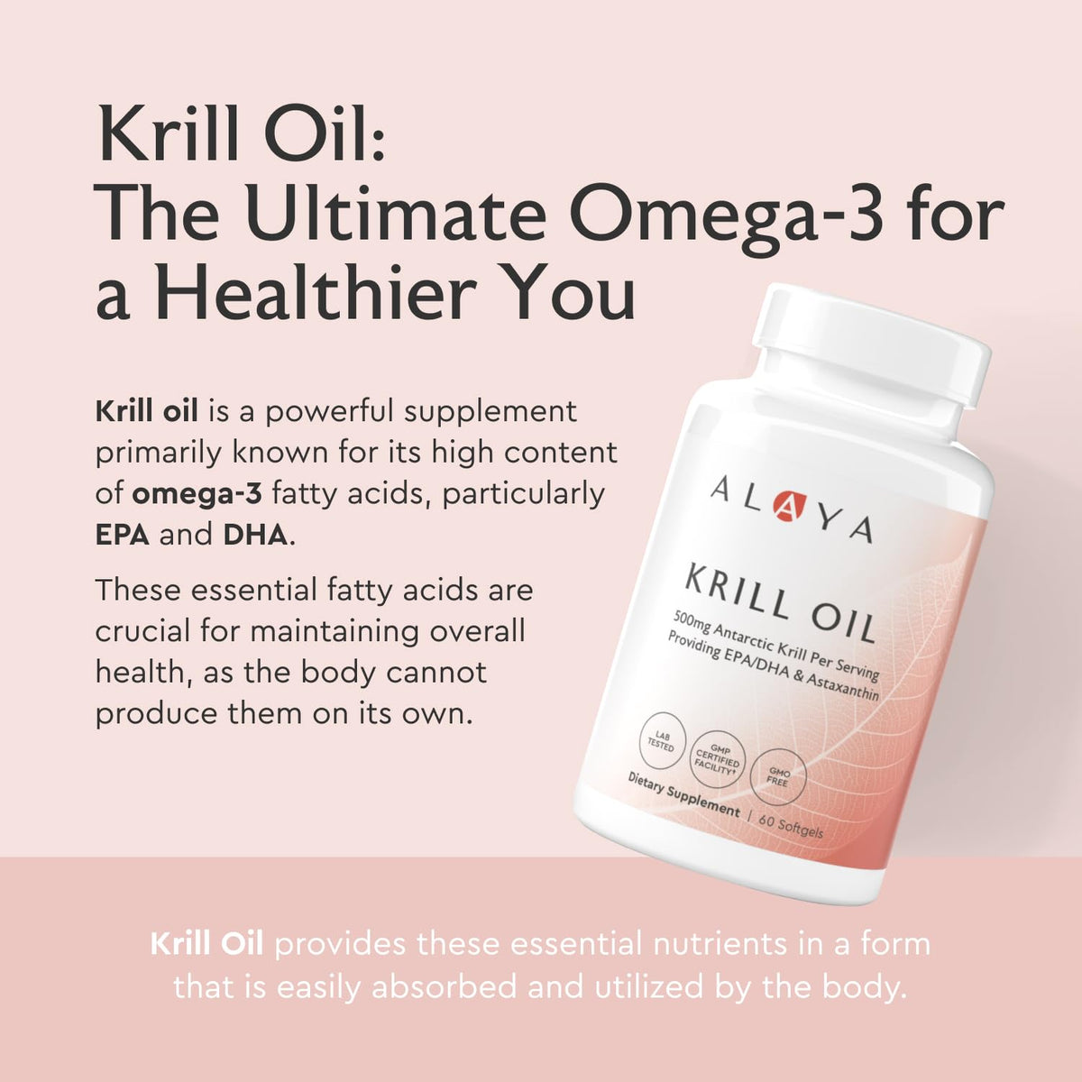 Capsules d'huile de krill Alaya Naturals dans un bol