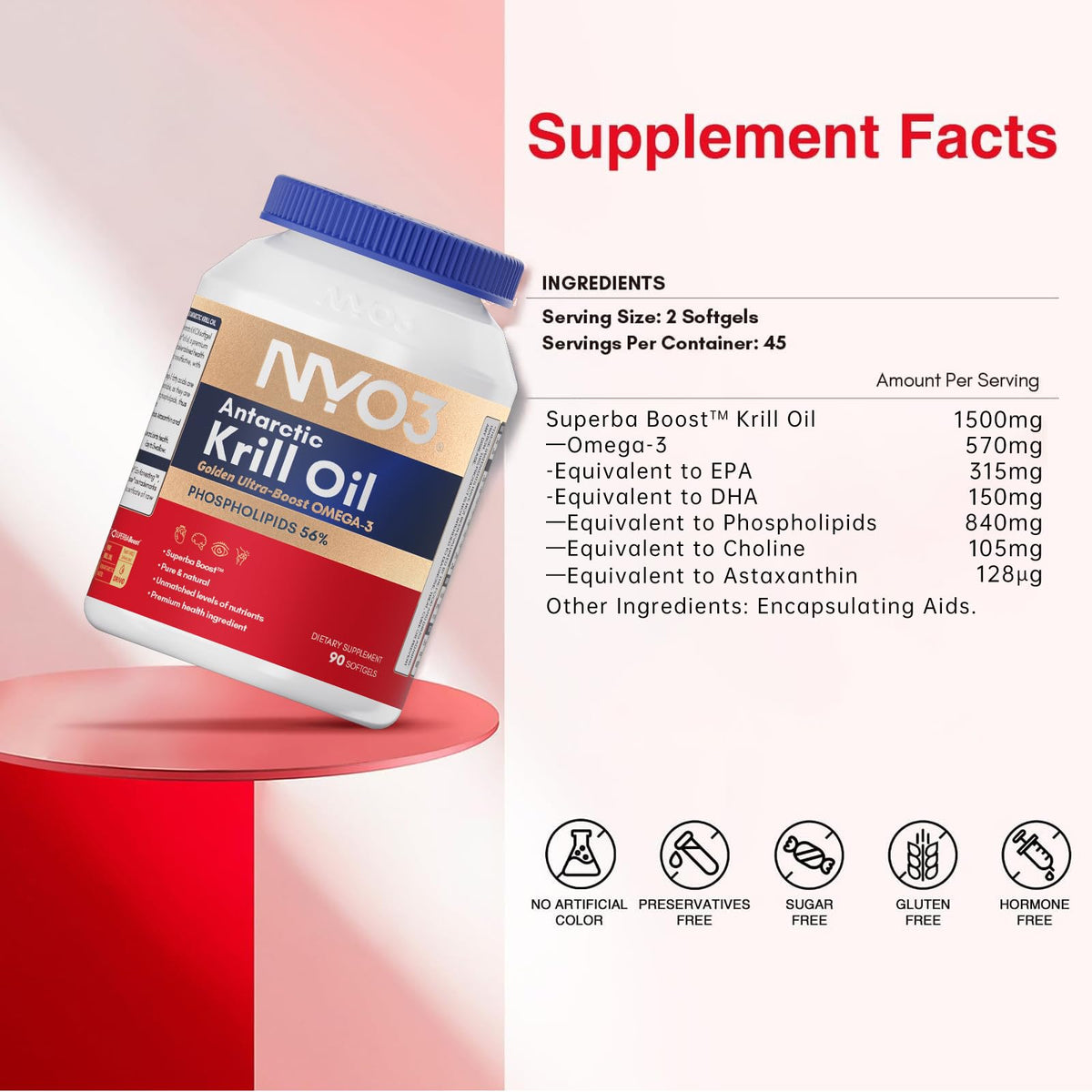 Capsules d'huile de krill NYO3 en gros plan
