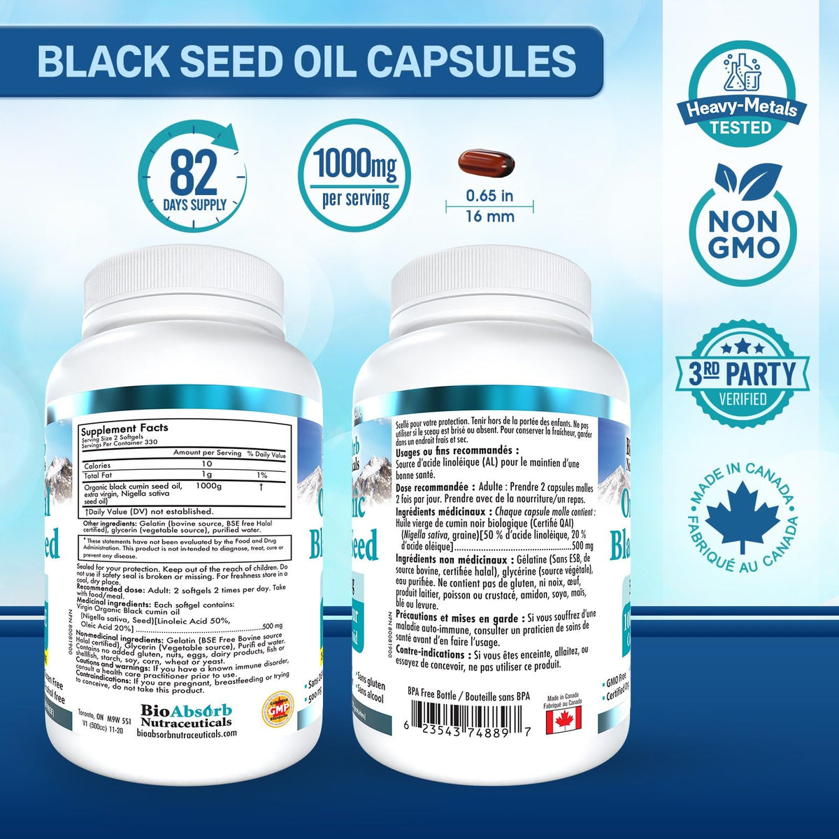 Capsules d'huile de nigelle Bio Absorb dans un bol