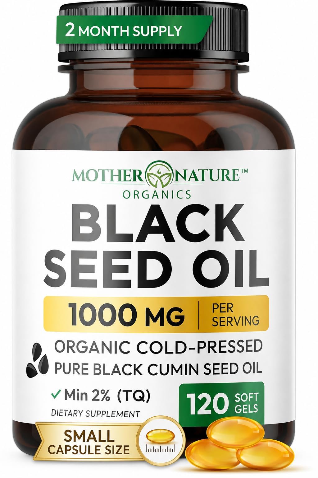 Capsules d'huile de nigelle Mother Nature Organics en boîte