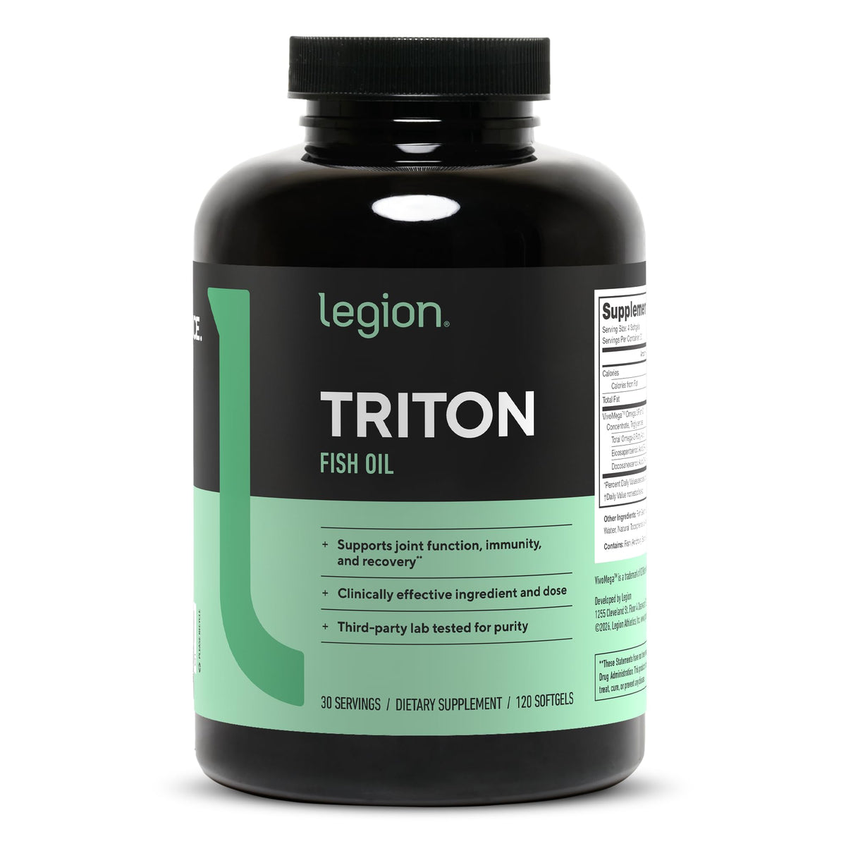 Capsules d'huile de poisson LEGION Triton en bouteille