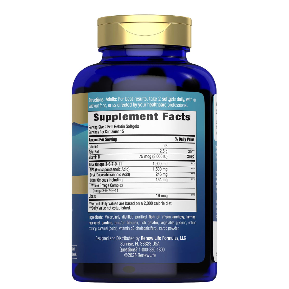 Capsules d'huile de poisson Omega 3 Renew Life en gros plan