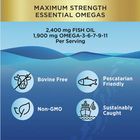 Capsules d'huile de poisson Omega 3 Renew Life sur une table