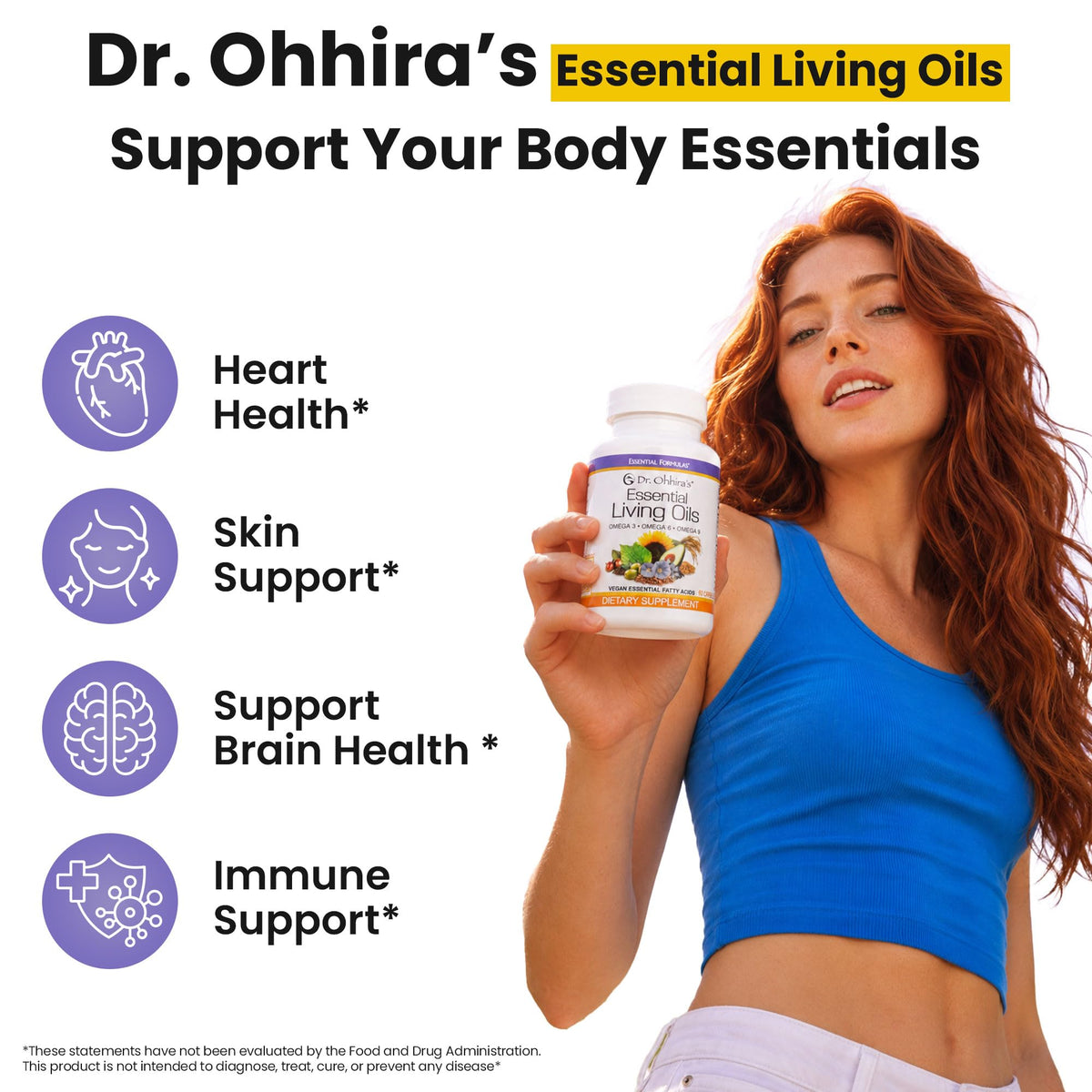 Capsules d'Huile Essentielle Végétale Omega 3-6-9 sur fond blanc