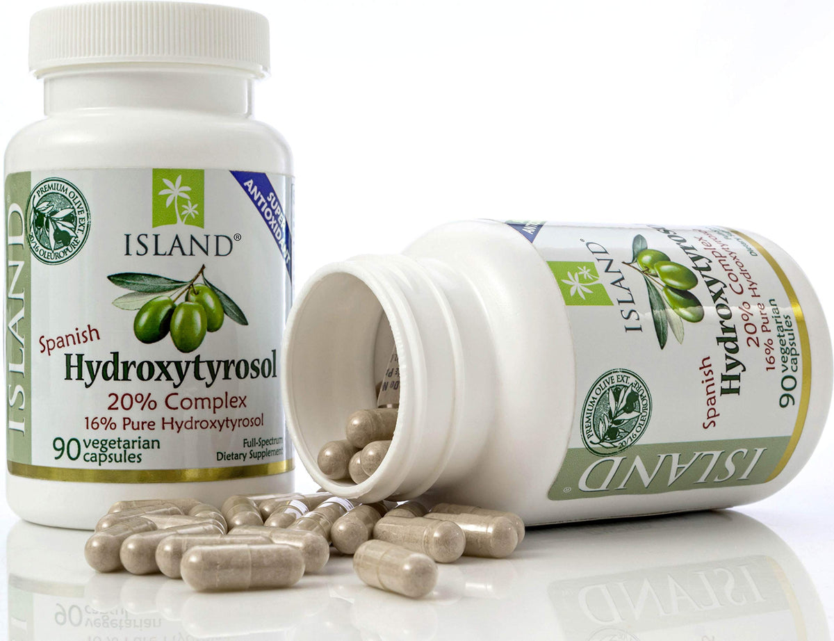 Capsules d'Hydroxytyrosol d'Island Nutrition dans une main