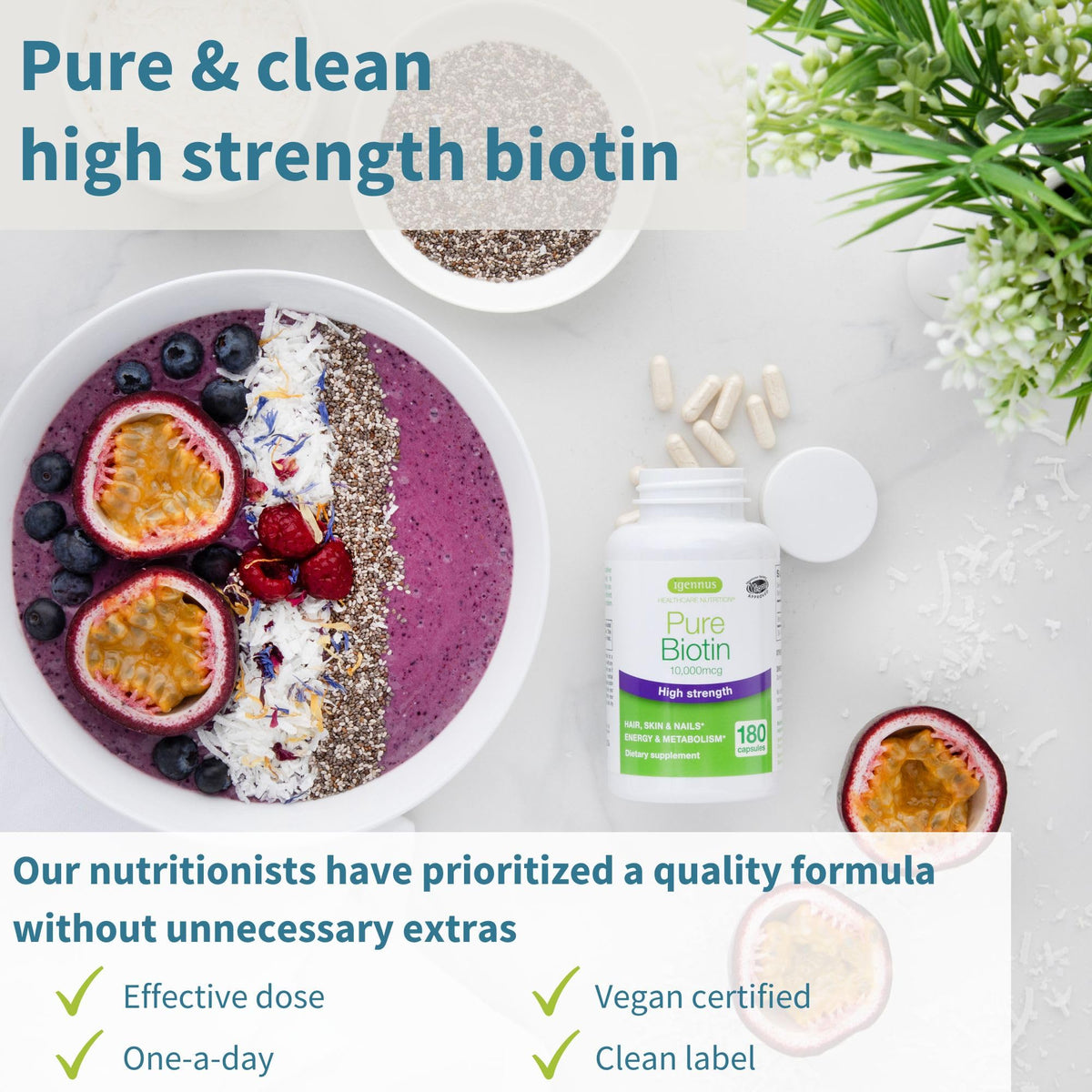Capsules d'Igennus Clean Biotin sur une table