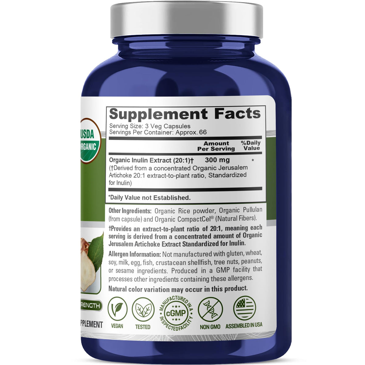 Capsules d'Inuline Biologique NusaPure en gros plan