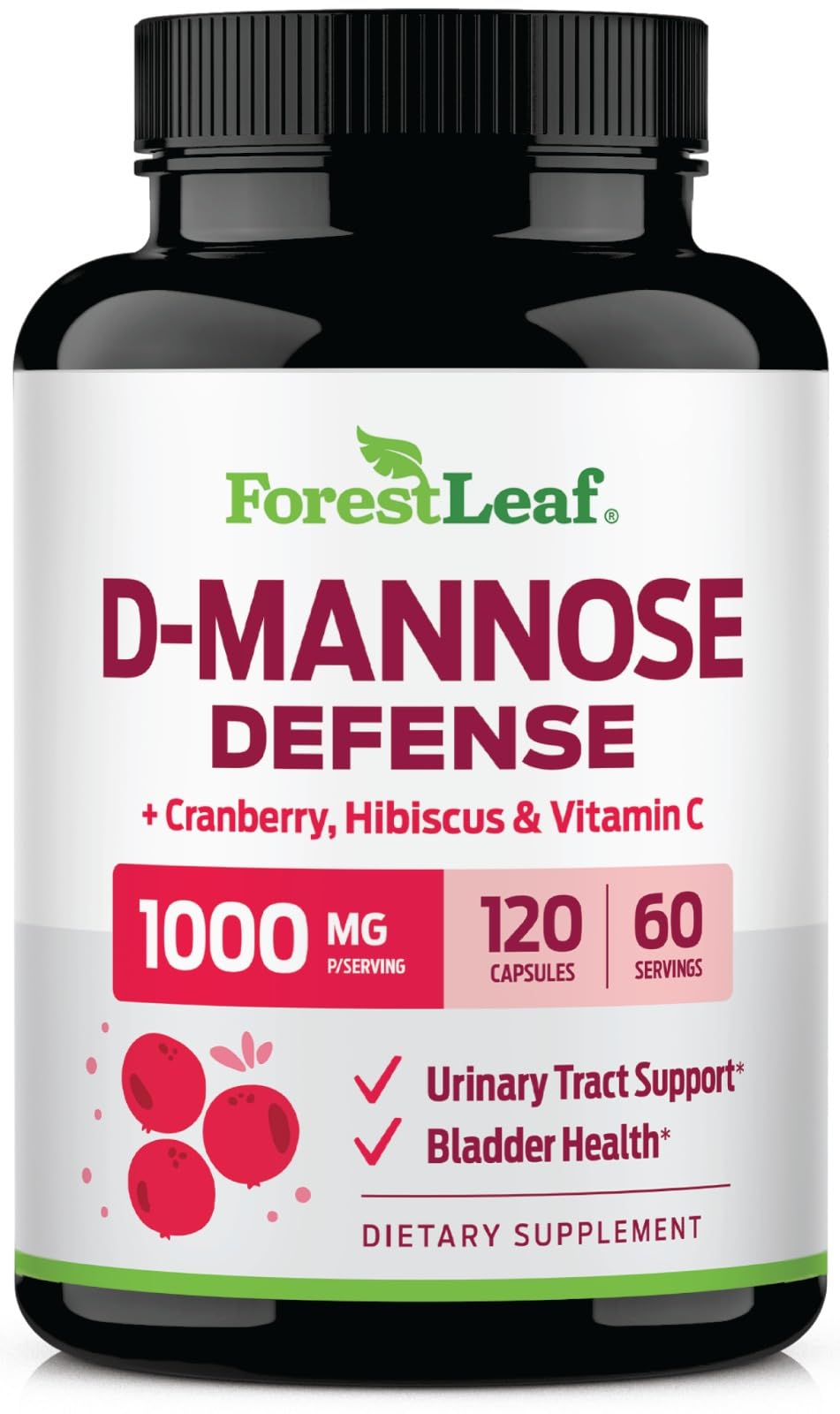Capsules D-Mannose 1000mg de ForestLeaf vue de face